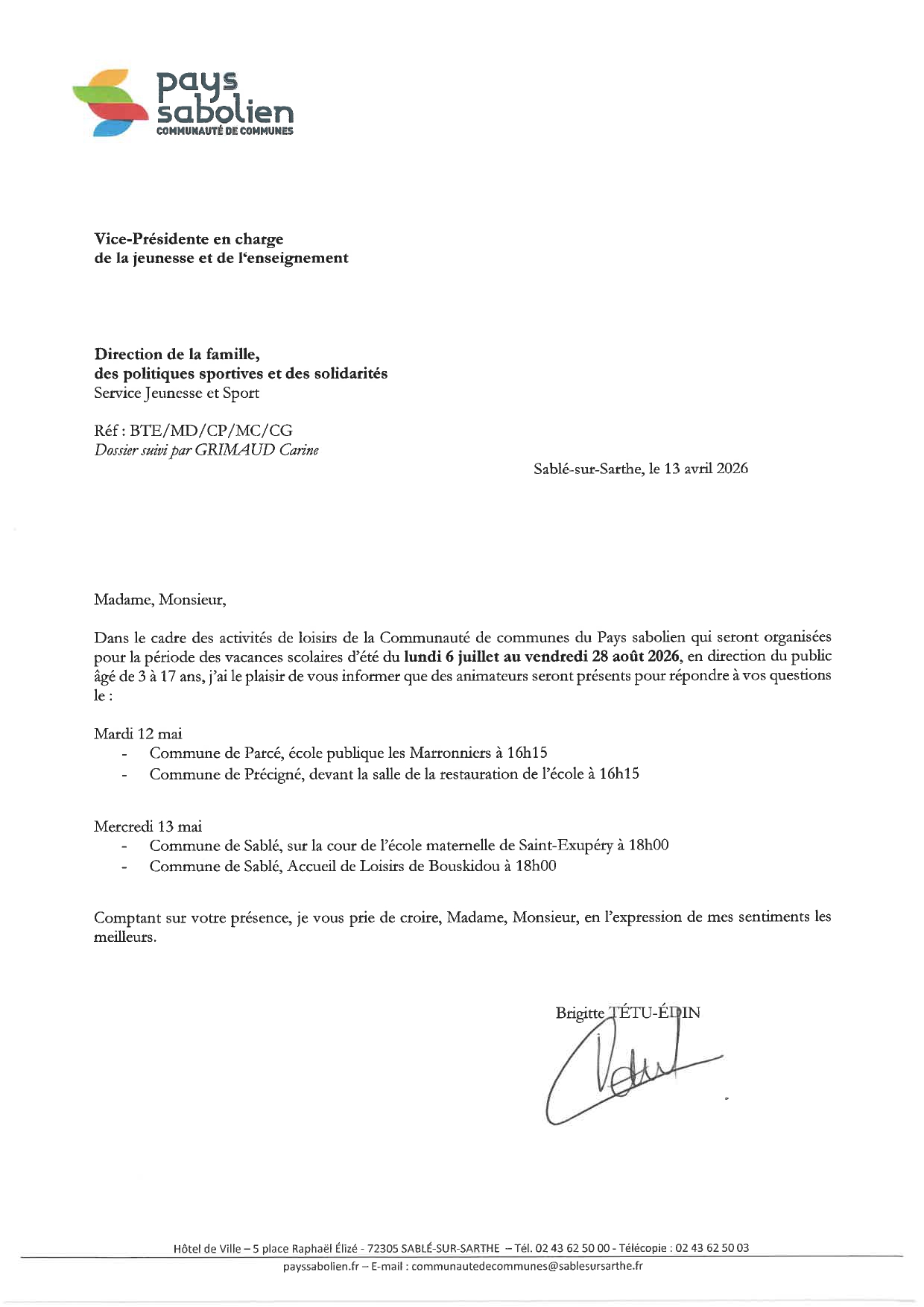 Courrier Point infos familles Activités été 2026 page 0001